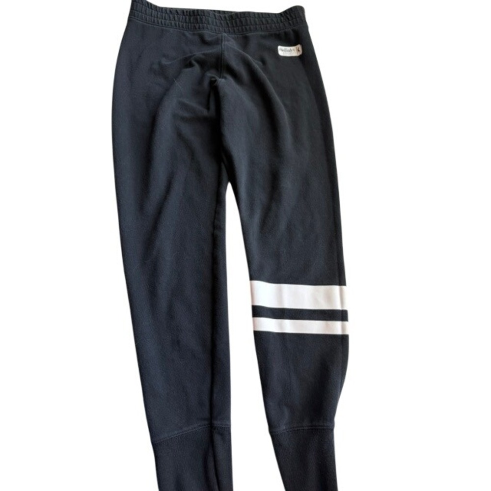 Hollister Womens Black Fleece Relaxed Fit Sweatpants White Stripes Size M - Picture 2 of 6